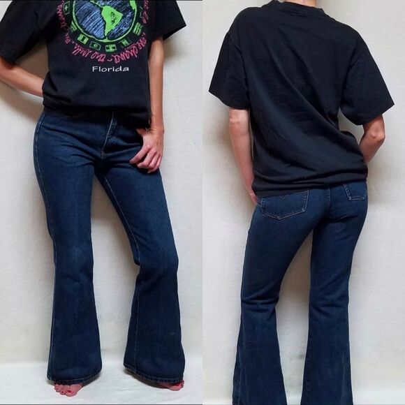 VINTAGE 90s Zana-di Dark Wash High Rise Flare Jean - Picture 1 of 16